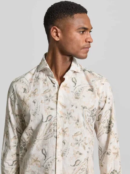 Koszula o kroju slim fit biznes z mieszanka lnu Model Pai' Joop! Collection biała