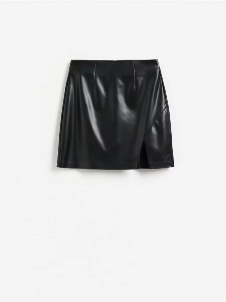Reserved Fustă mini din imitație de piele negru