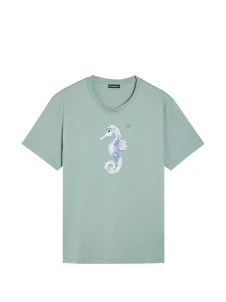 Tricou Emporio Armani cu broderie albastru