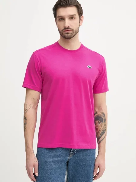 Тениска Lacoste лилаво с изчистен дизайн розово