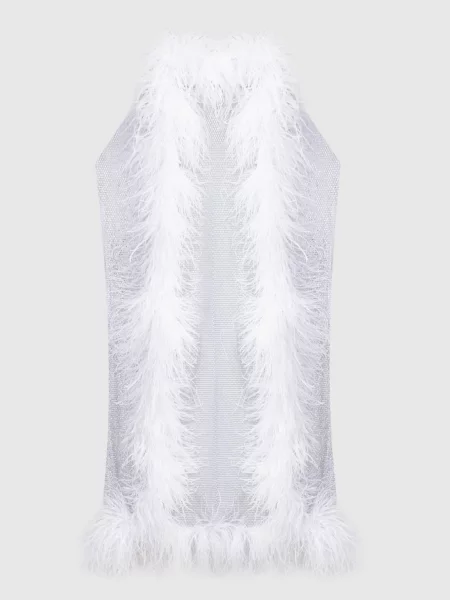 Кардиган з кристалами і пір'ям страуса Santa Brands білий