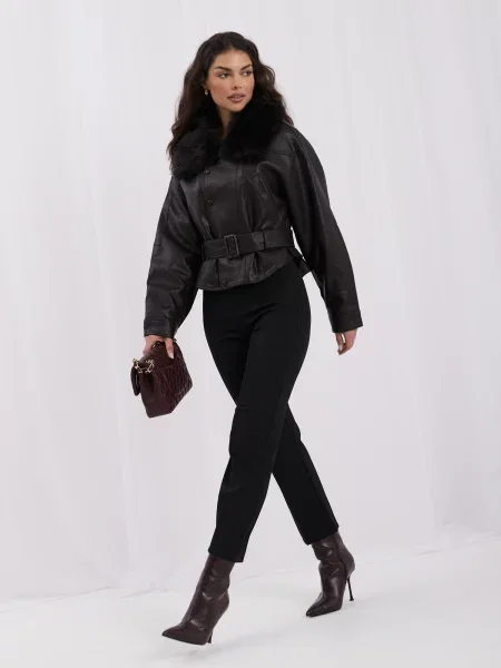 Kožna jakna Italy Moda crna