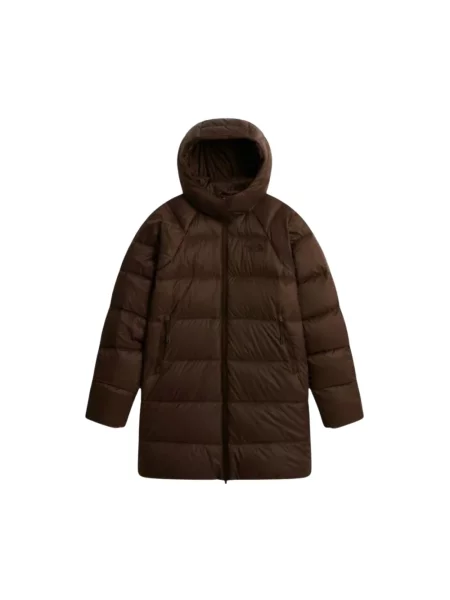 Kurtka puchowa The North Face z kapturem brązowa