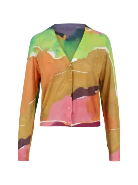 Cardigan Ulla Johnson cu imagine cu decolteu în V portocaliu