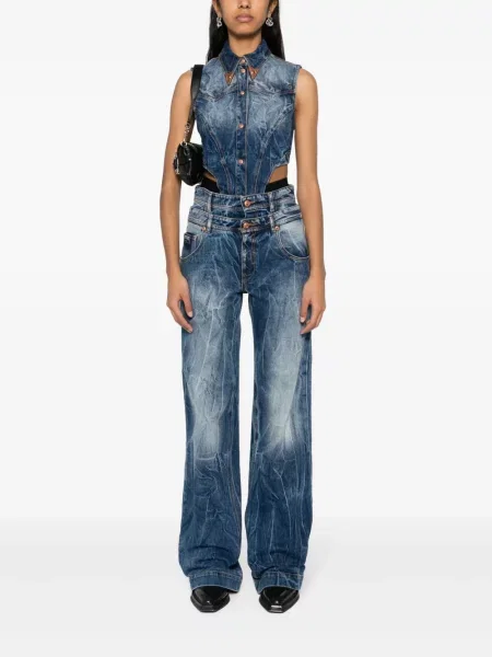 Plačiakojis juosmuo džinsai Versace Jeans Couture mėlyna