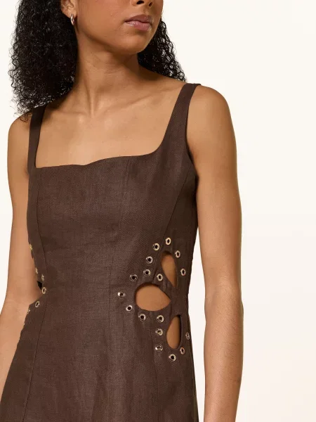 Maje Sukienka Lniana Z Nitami I Wycięciami braun brązowa