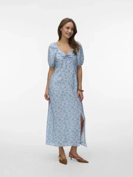 Сукня міді Vero Moda JOSIE TIE ANKLE DRESS віскоза/нейлон блакитний