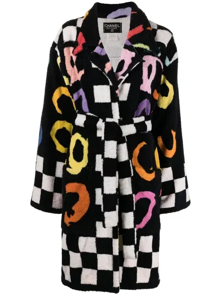 Kostkovaný župan Chanel Pre-owned s potiskem černý