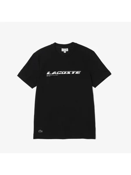 Lacoste Koszulka Regular Fit Z Nadrukiem Piqué czarna