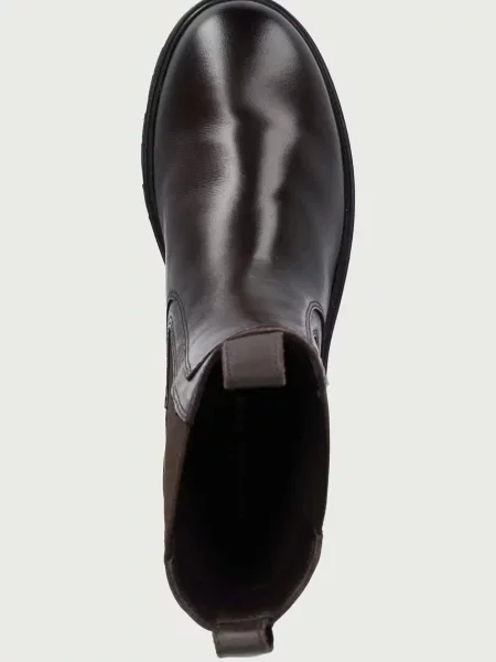 Tommy Hilfiger боти челси дамски от кожа TH STUD LEATHER HIGH CHELSEA кафяво