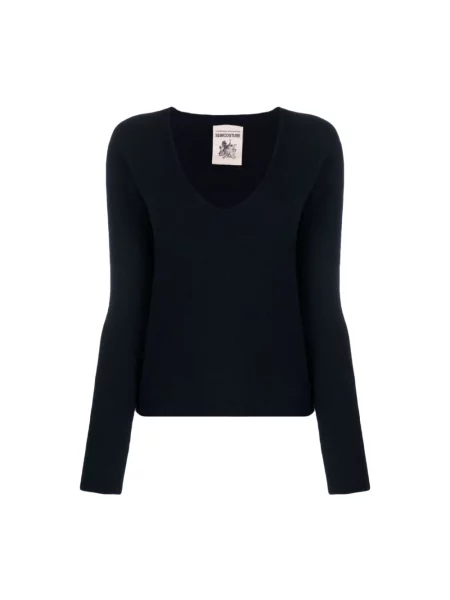 Sweter Semicouture z dekoltem w serek niebieski