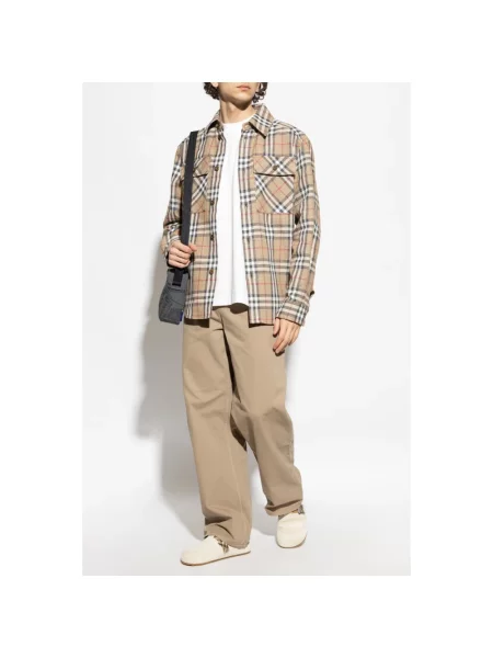 Koszula Burberry w kratę z nadrukiem beżowa