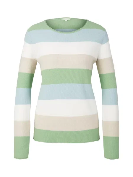 TOM TAILOR Pulover crem / albastru / verde