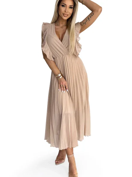 Plisirana obleka obleka Numoco z volani