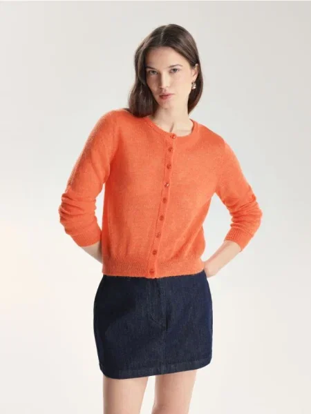 Reserved Cardigan cu adaos de lână de alpaca portocaliu