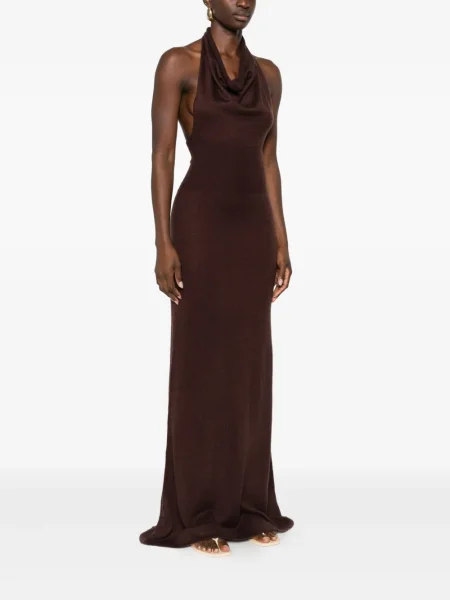 Rochie maxi Aya Muse cu gât halter de costum maro