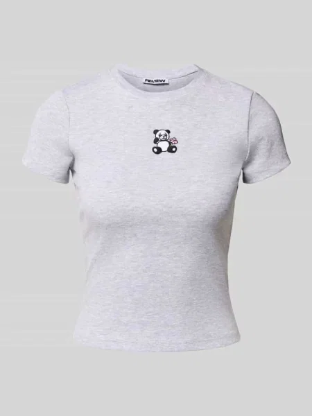 T-shirt z wyhaftowanym motywem i okrągłym dekoltem Review