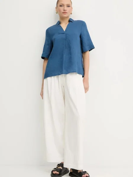 Льняна блузка United Colors of Benetton однотонна