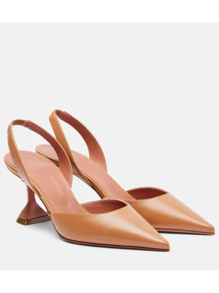Pantofi cu toc Amina Muaddi din piele slingback bej