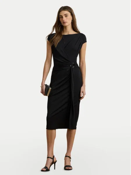 Рокля Lauren Ralph Lauren среднодълга с кройка по тялото черно