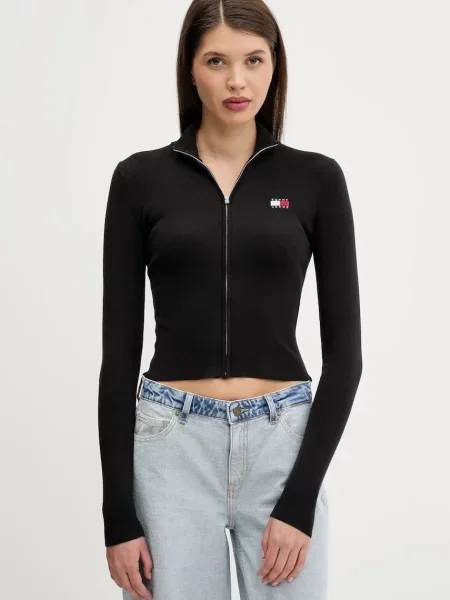 Жилетка Tommy Jeans дамска от лека материя черно