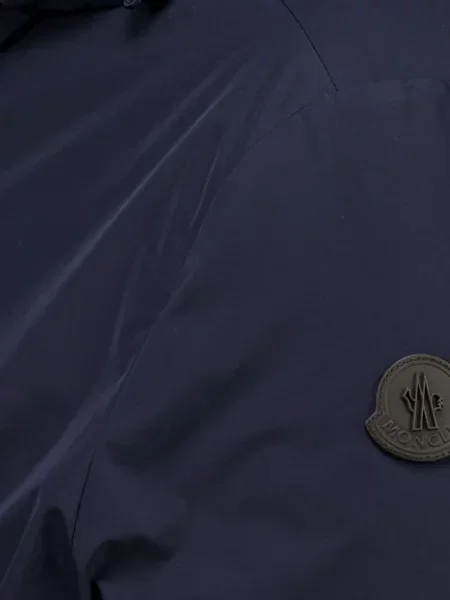 Lung geacă cu puf Moncler cu glugă albastru