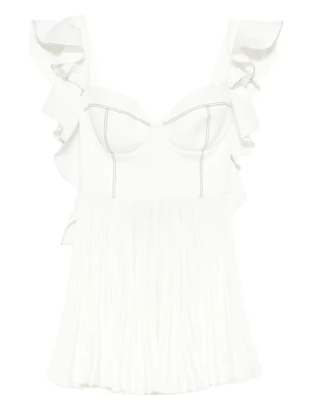 Sukienka mini Parlor z falbankami plisowana garniturowa biała