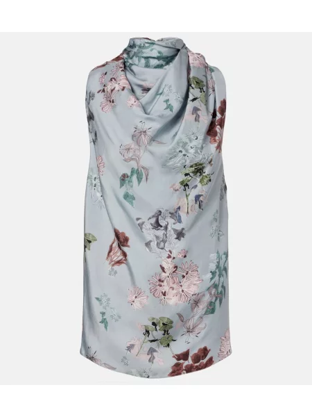 Top Altuzarra de mătase cu model floral drapat albastru