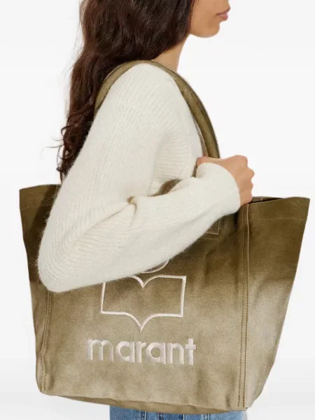 Geantă shopper Isabel Marant cu broderie verde