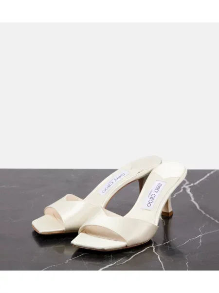 Papuci tip mules Jimmy Choo din satin alb