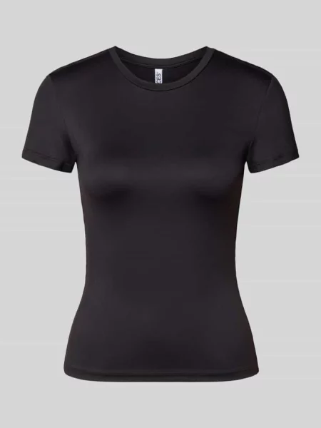 T-shirt w kroju slim fit z okrągłym dekoltem model LULA' Pieces czarna