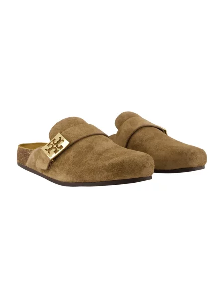 Klapki Tory Burch zamszowe wsuwane brązowe