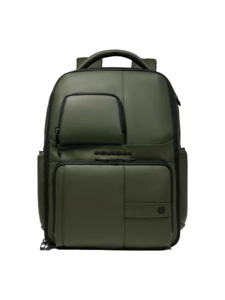 Torba na laptopa Piquadro w kratę skórzana zielona