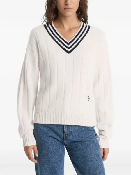 Pulover Sporty & Rich cu dungi cu decolteu în V