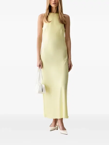 Rochie maxi Gestuz din satin fără mâneci galben
