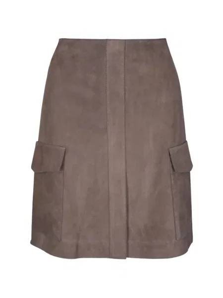 Fusta mini Akris din piele de căprioară maro