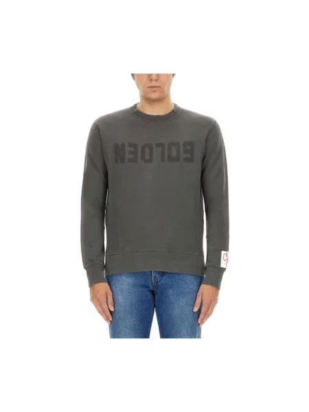 Bluza Golden Goose z logo z dekoltem w serek z dżerseju szara