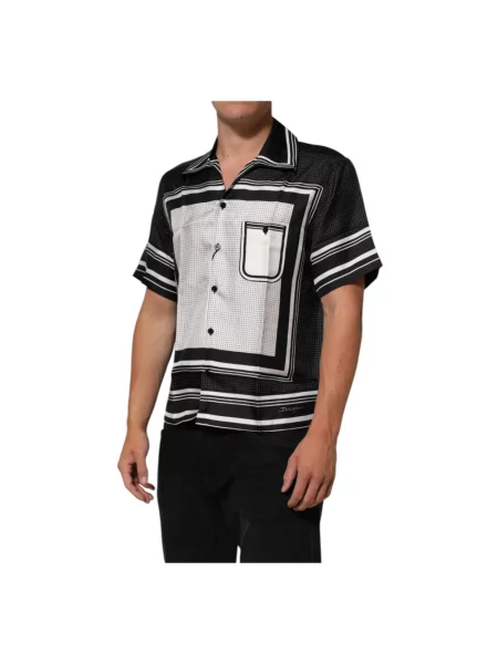 Koszula Dolce And Gabbana w paski z nadrukiem casual czarna