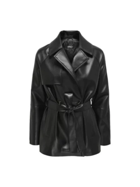 Krótki trencz Only skórzany czarny