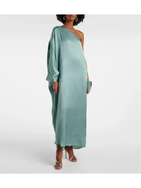 Rochie maxi Staud din satin cu un umăr gol de costum albastru