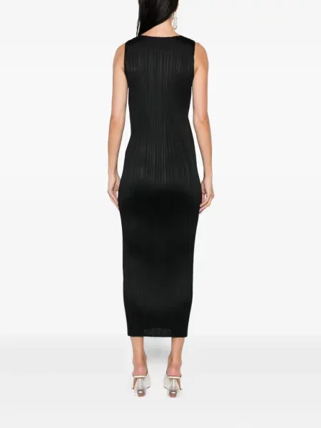 Plisirana midi haljina Pleats Please Issey Miyake bez rukava iznad koljena crna