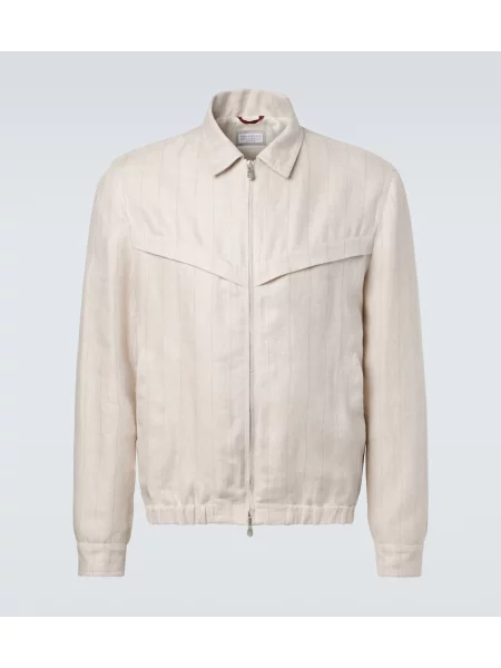 Geacă Brunello Cucinelli de in cu dungi alb