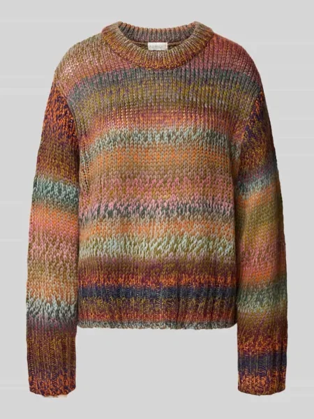 Sweter dzianinowy o kroju relaxed fit z prążkowaną lamówką Apricot pomarańczowy