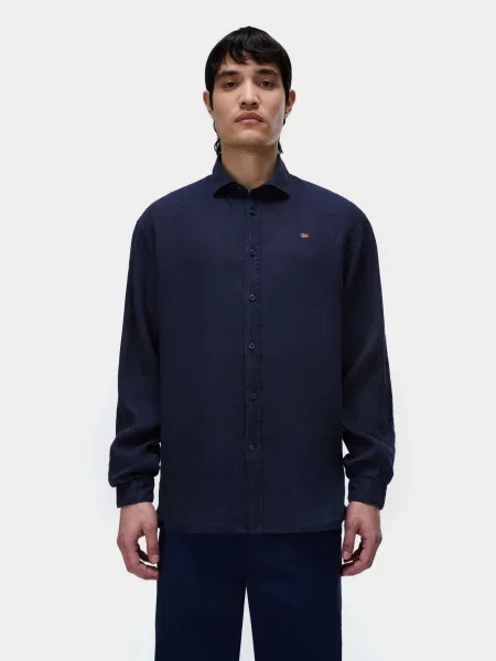 Лляна Сорочка повсякденна Napapijri G-LINEN LS темно-синій синя