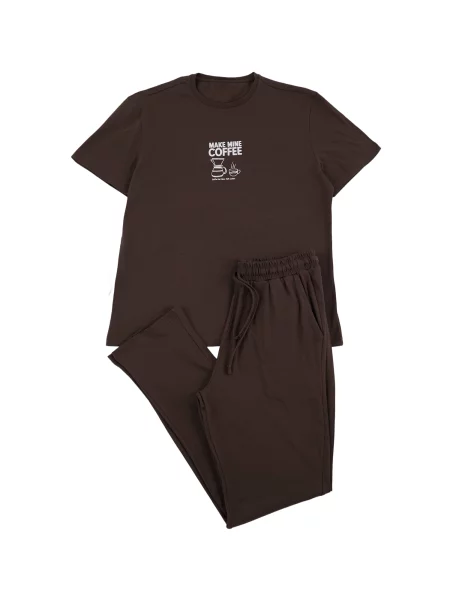 Trendyol Pijama lungă maro alb