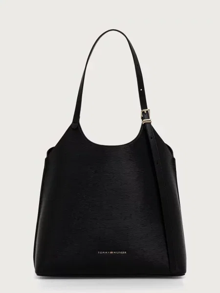 Kožená shopper kabelka Tommy Hilfiger černá