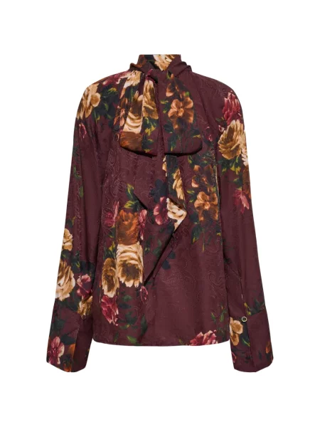 Bluză Cara Cara cu funde cu model floral roșu