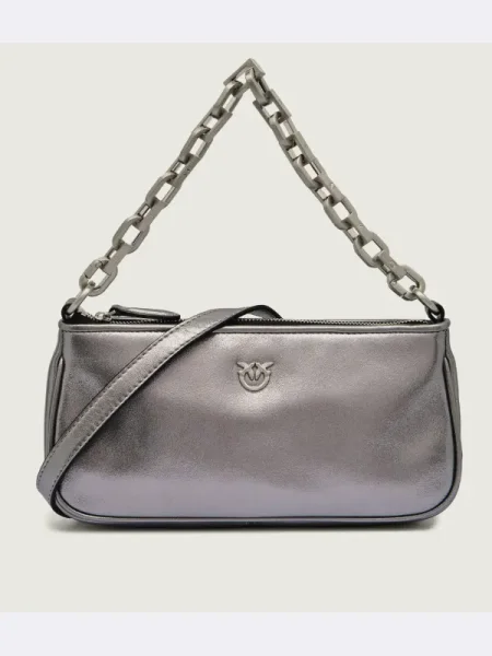 Geantă PINKO Half Moon Baguette Mini AI PLTT argintiu