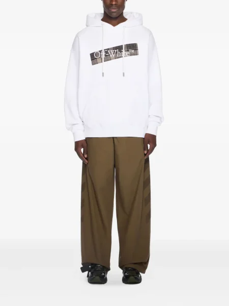 Hanorac cu glugă Off-white de flanelă alb