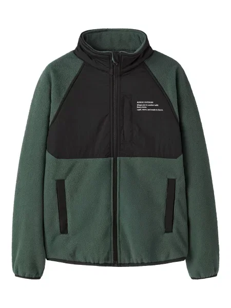 NAME IT Jachetă fleece NKNMYLES verde pin negru